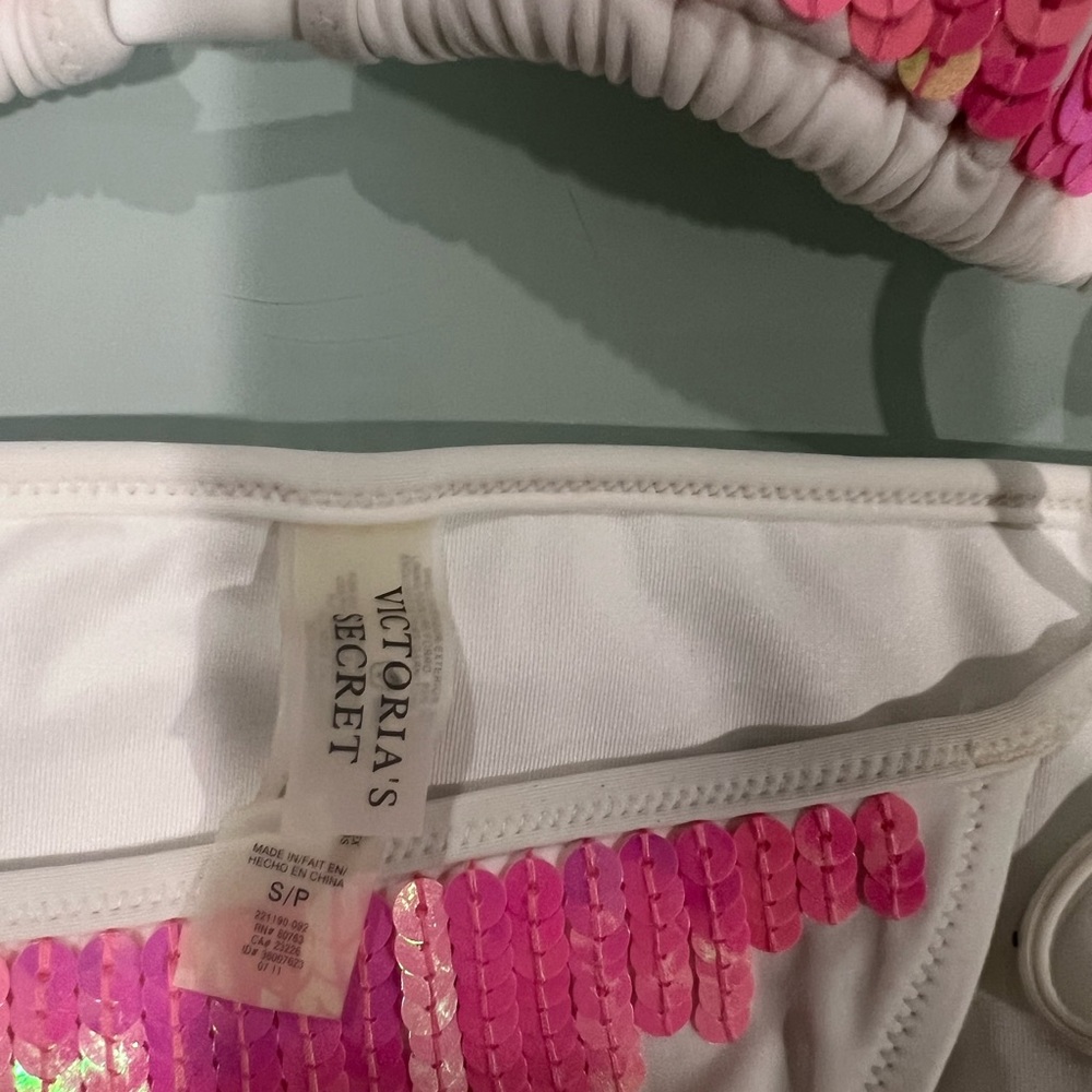 Victoria’s Secret White bikini with pink sequins M S - Picture 2 of 3